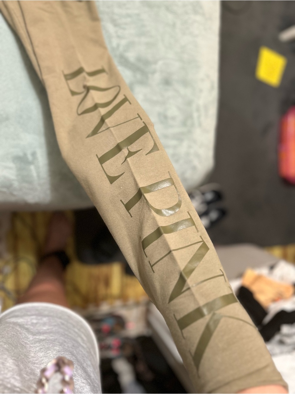 PINK Victoria's Secret Men's Olive-Tan Joggers with Logo Sleeve